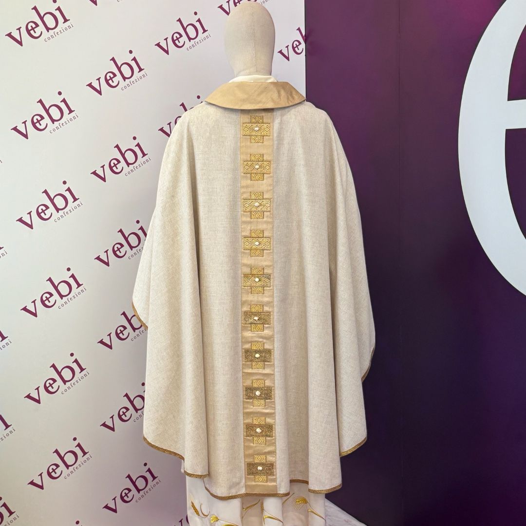Casula in Lana Lino Seta con Croci in Passamaneria Oro