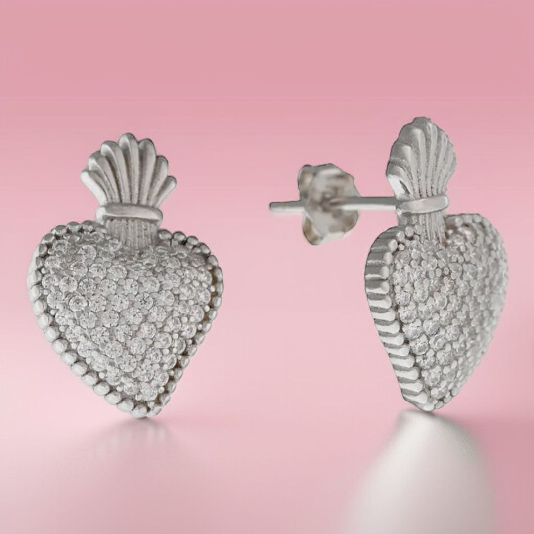 Orecchini in Argento Sacro Cuore con Zirconi