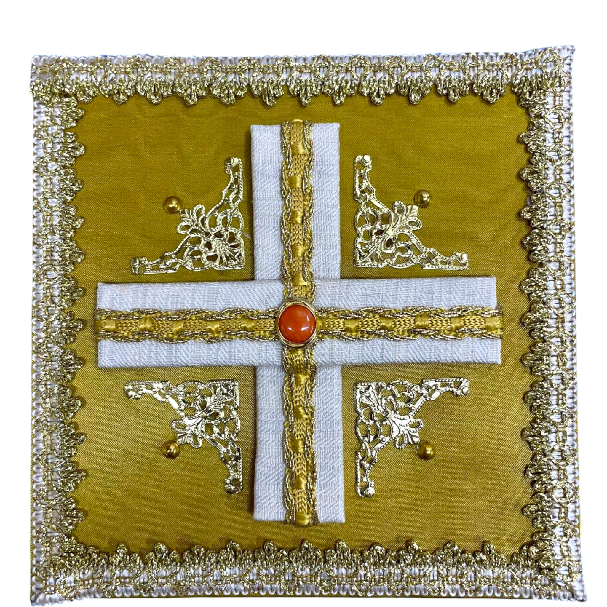 Palla in Pura Seta Oro con Ricamo Croce Fatto a Mano