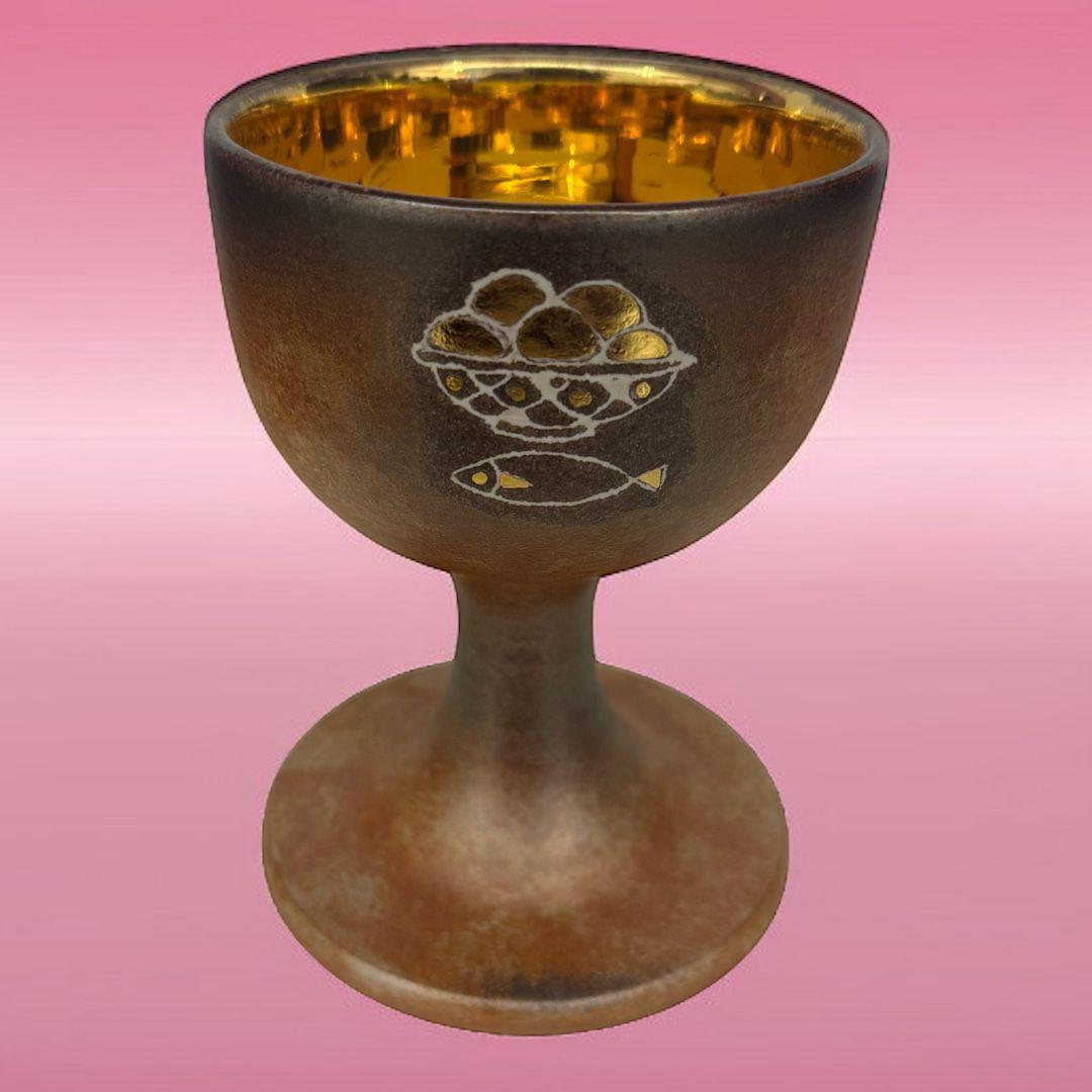 Completo Calice, Patena,Piattino Terracotta Sconto Quantità Decoro Pane e Pesci