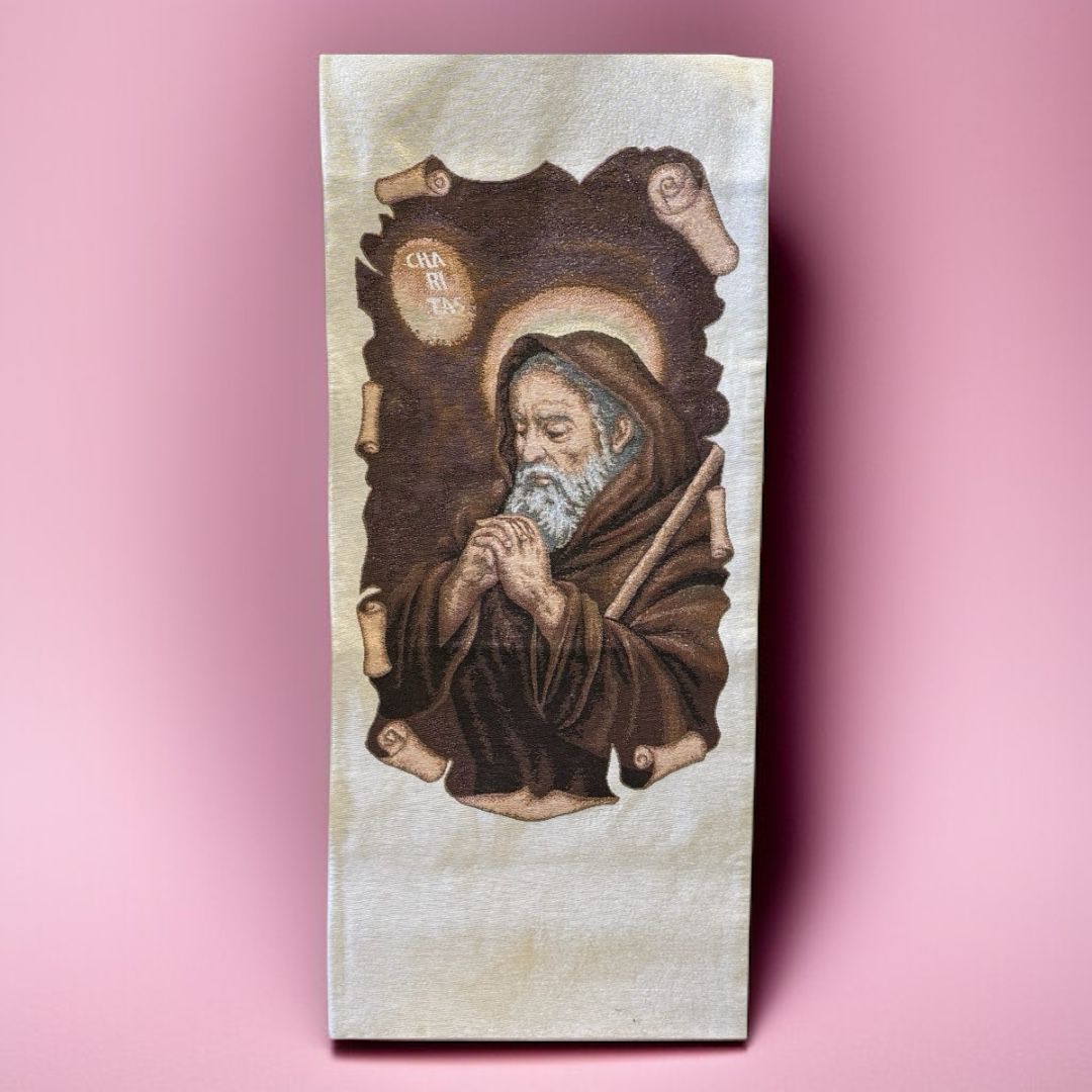 Coprileggio Liturgico San Francesco da Paola con Immagine Tramata nel Tessuto