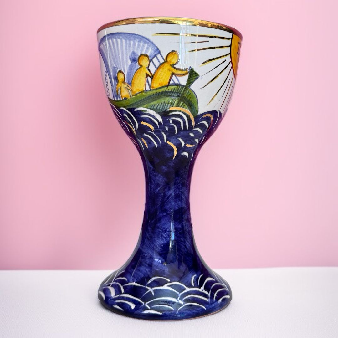 Calice e Patena in Ceramica  Dipinta a Mano Interno Oro