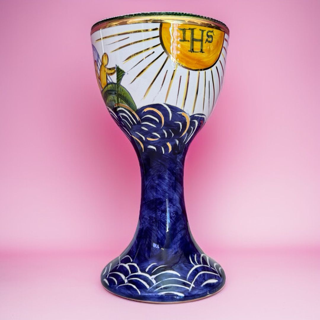 Calice e Patena in Ceramica  Dipinta a Mano Interno Oro
