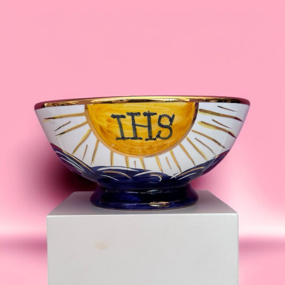 Calice e Patena in Ceramica  Dipinta a Mano Interno Oro