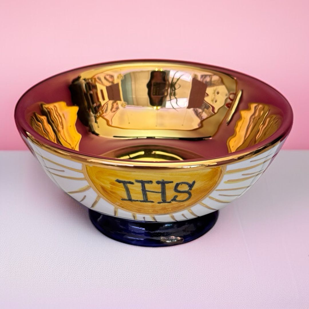 Calice e Patena in Ceramica  Dipinta a Mano Interno Oro