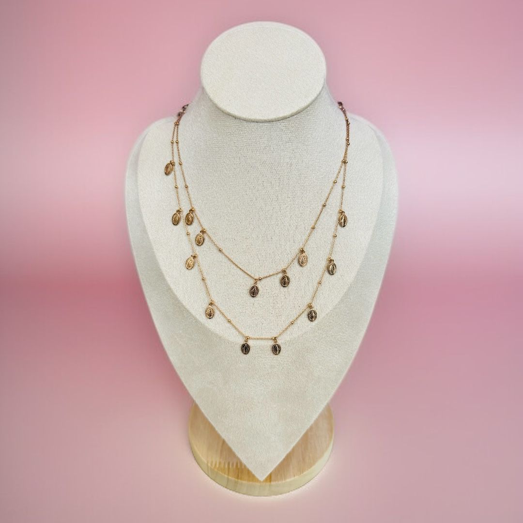 Collana Doppia in Argento con Medaglie Madonna Miracolosa