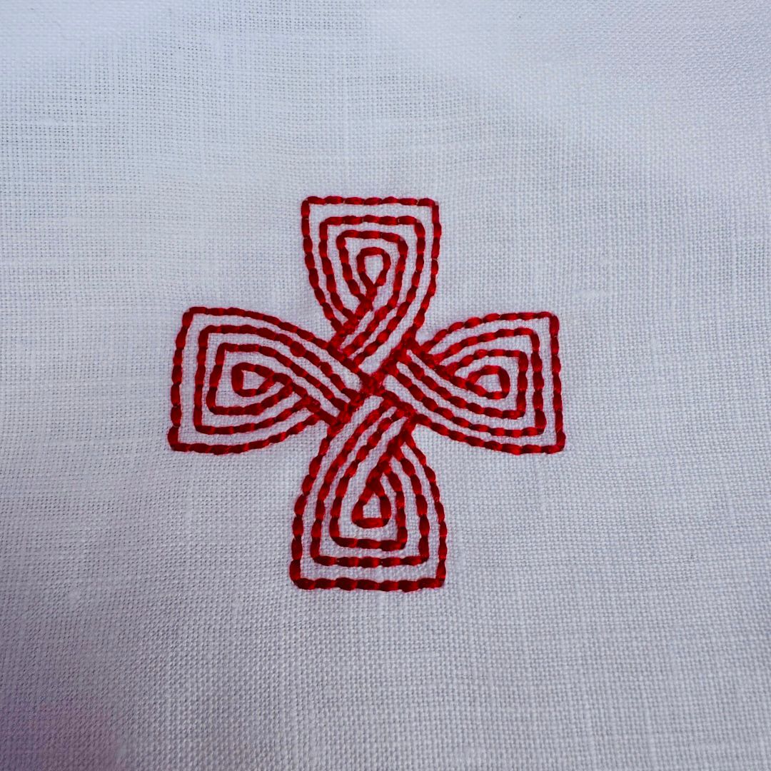 Servizio Messa in Puro Lino Ricamo croce Infinita (Oro, Rossa, Verde)