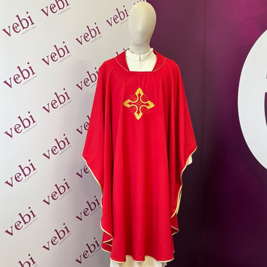 Casula Sacerdotale Ricamo Croce Oro Disponibile Colori Lit. + Rosa, Morello, Nero