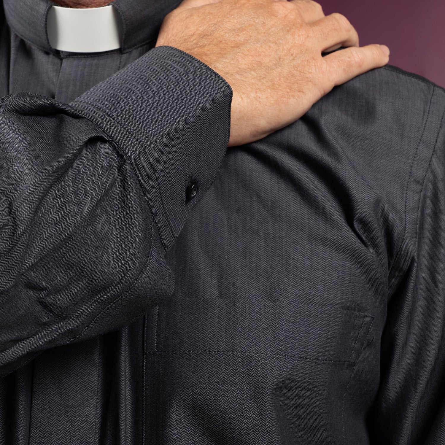 Camicia Sacerdotale Clergy Grigio Scuro Spigata Manica Lunga Puro Cotone