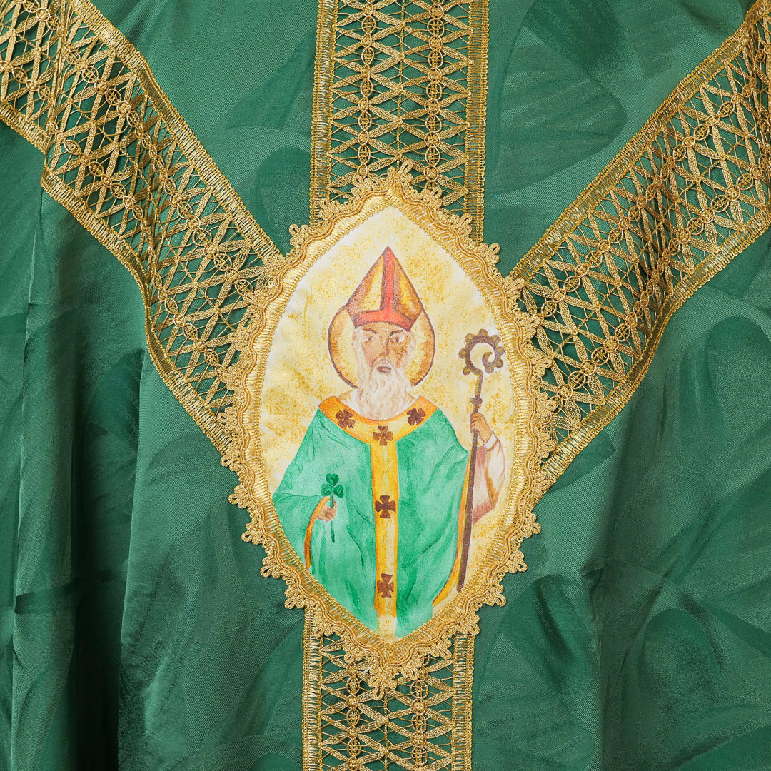 Casula in Damasco S.Patrick Dipinto a Mano (Colori Liturgici Disponibili)