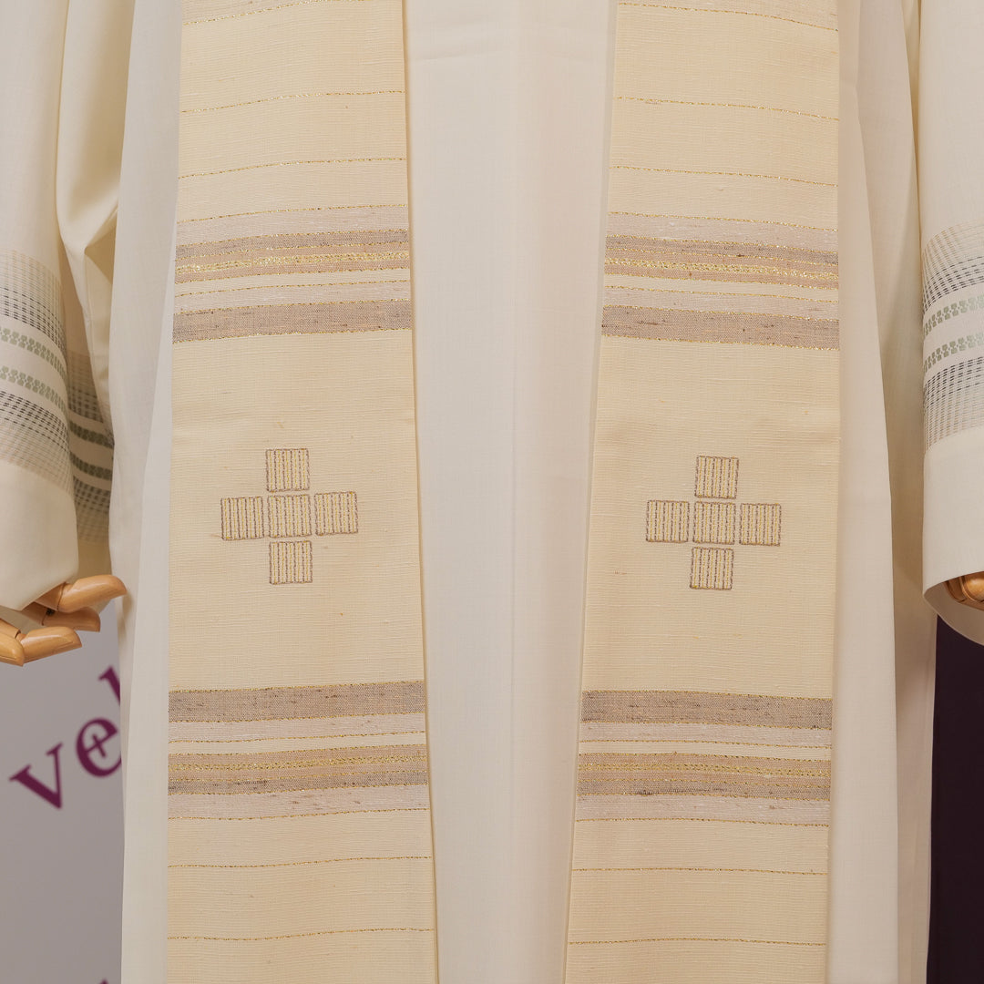 Casula Leggera Lana - Seta Rigata Ricamo 3 Croci (Colori Liturgici Disponibili)