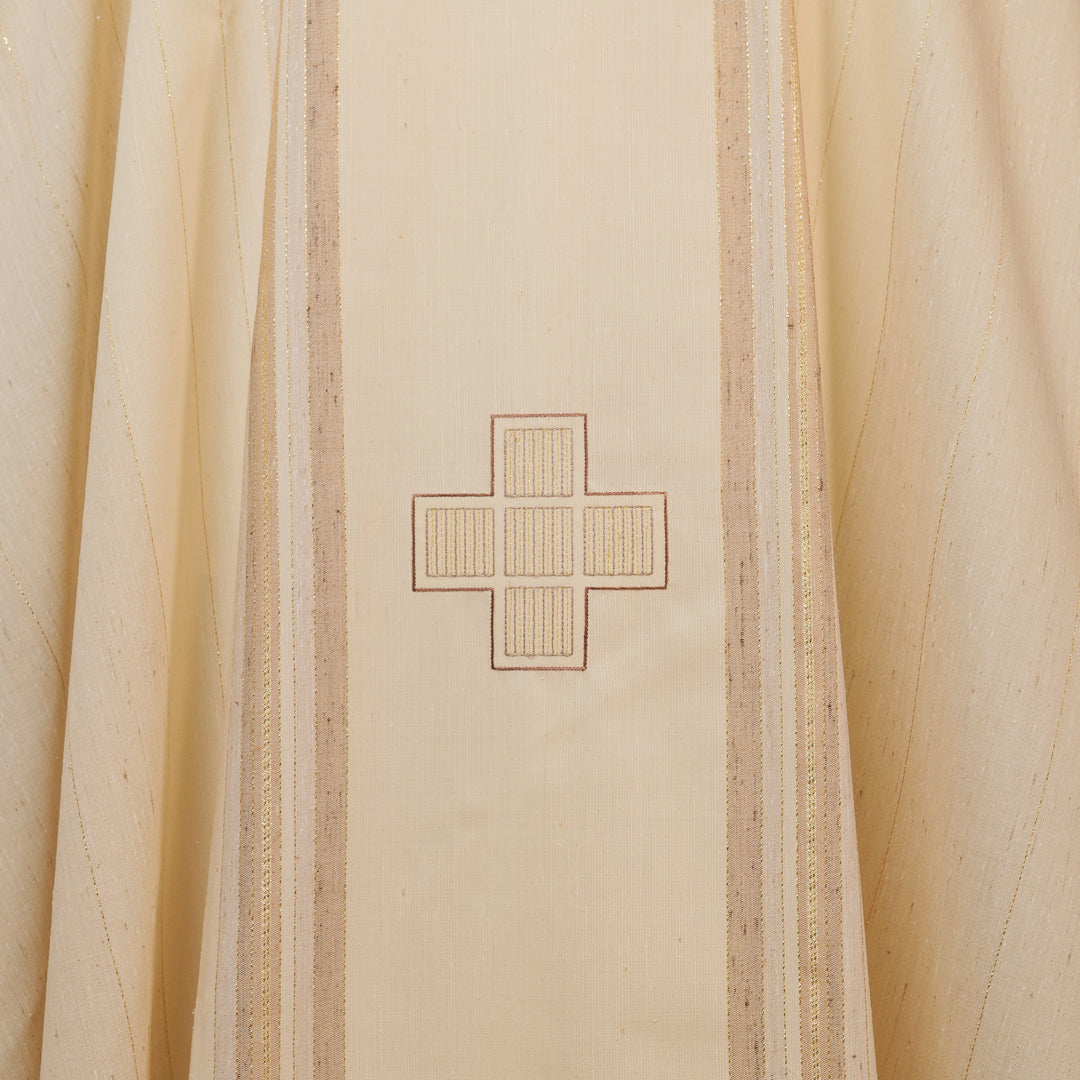 Casula Leggera Lana - Seta Rigata Ricamo 3 Croci (Colori Liturgici Disponibili)