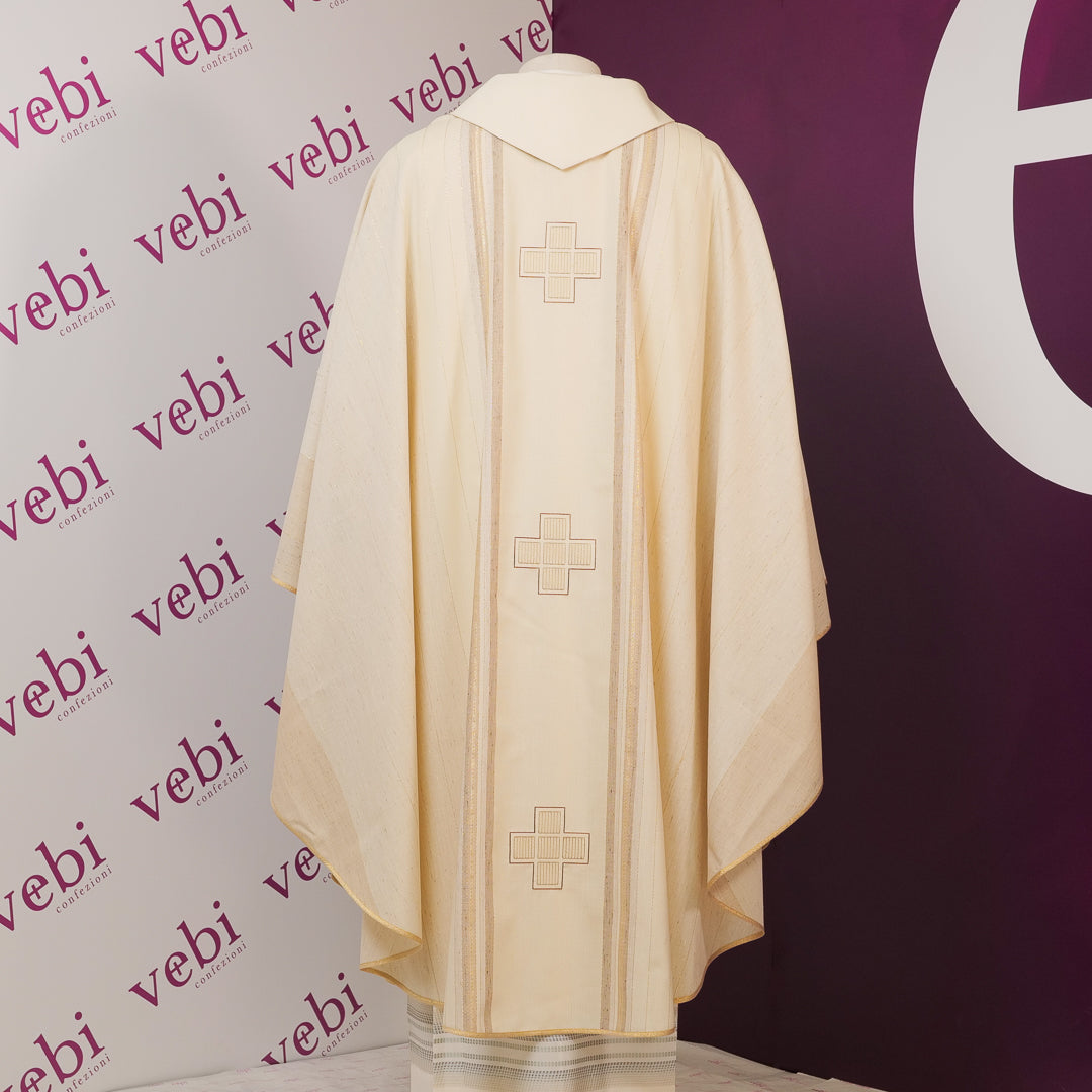 Casula Leggera Lana - Seta Rigata Ricamo 3 Croci (Colori Liturgici Disponibili)