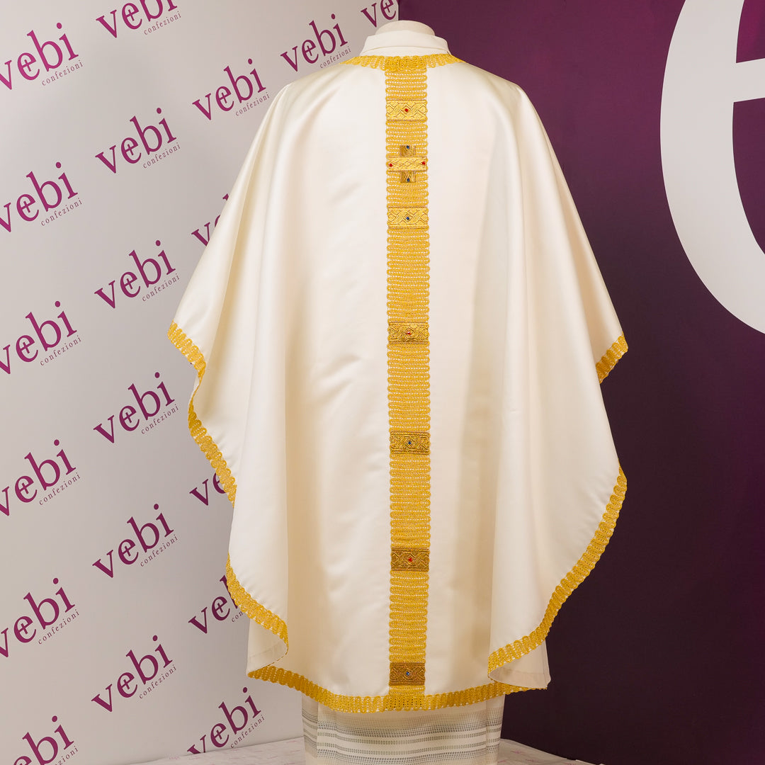 Casula Raso Misto Seta con Gesù Misericordioso Dipinto a Mano (Colori Liturgici Disponibili)