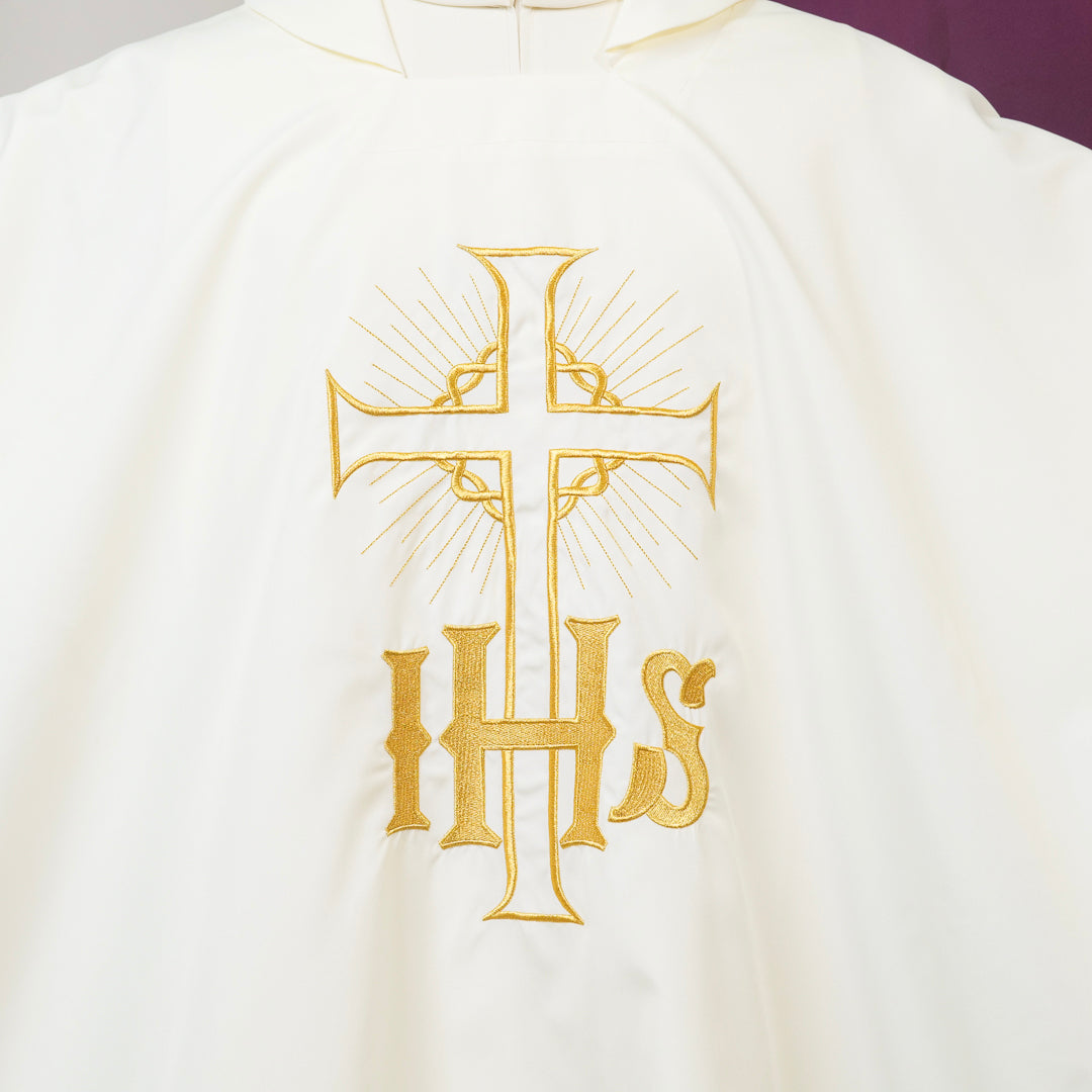 Casula Sacerdotale con Ricamo Croce ed IHS Oro (Colori Liturgici Disponibili)