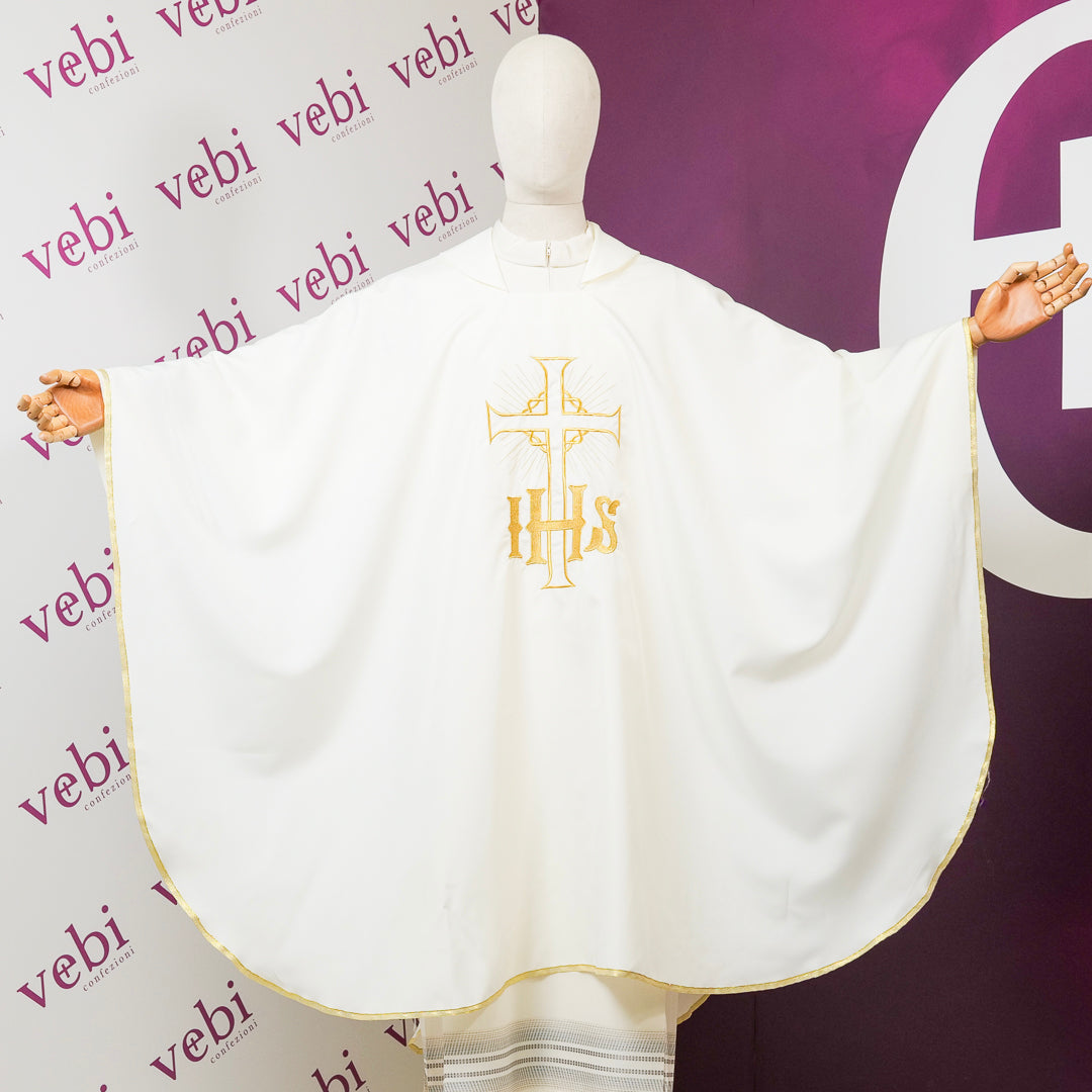 Casula Sacerdotale con Ricamo Croce ed IHS Oro (Colori Liturgici Disponibili)
