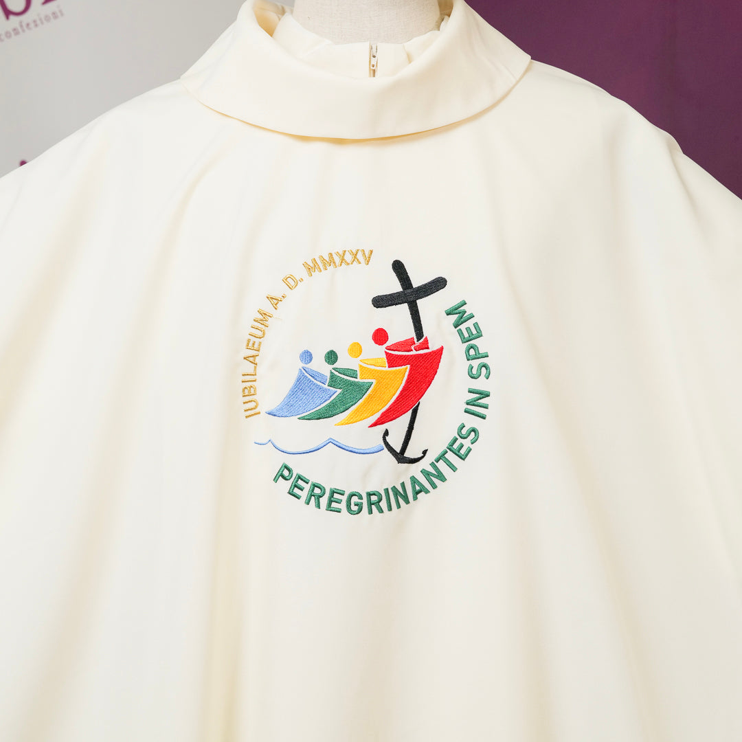Casula 4 Colori Liturgici in Poliestere Ricamo Logo GIUBILEO 2025 Roma