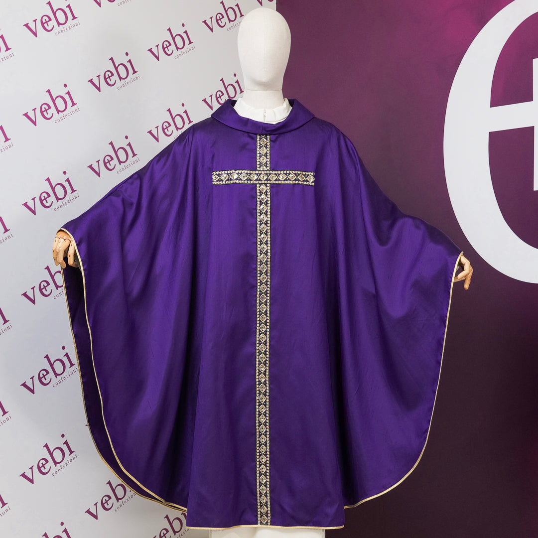 Casula in Shantung di Pura Seta con Croce Oro (Colori Liturgici, Rosa e Celeste Disponibili)