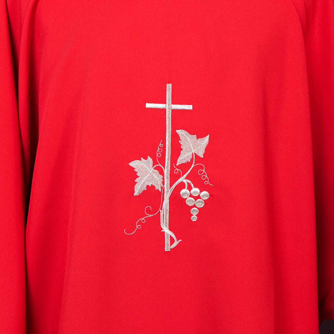 Dalmatica per Diacono Ricamo Croce, Vite e Uva in Filo Argentato (Colori Liturgici e Rosa)