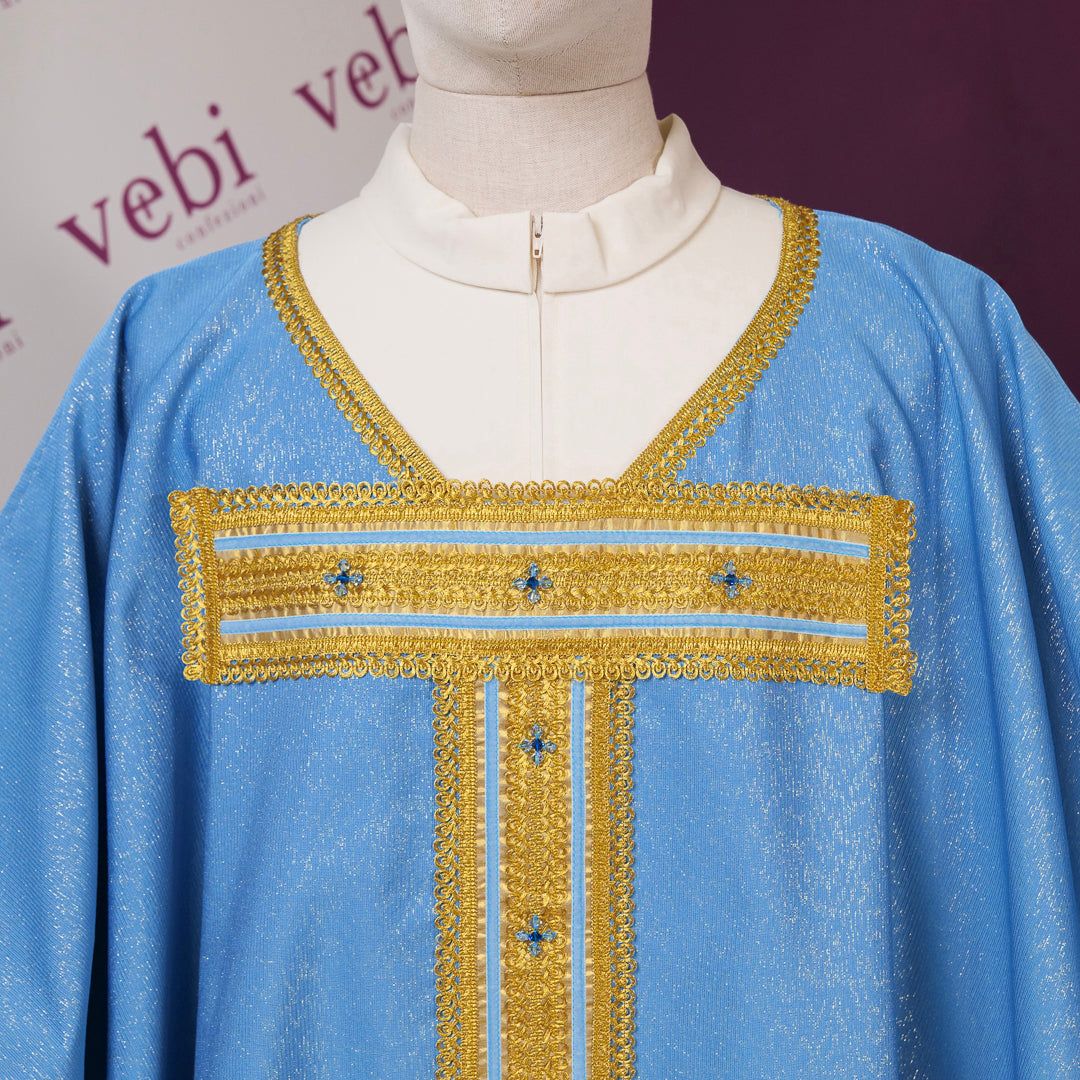 Casula Mariana Azzurra con Croce Tau Oro in Lana e Lurex