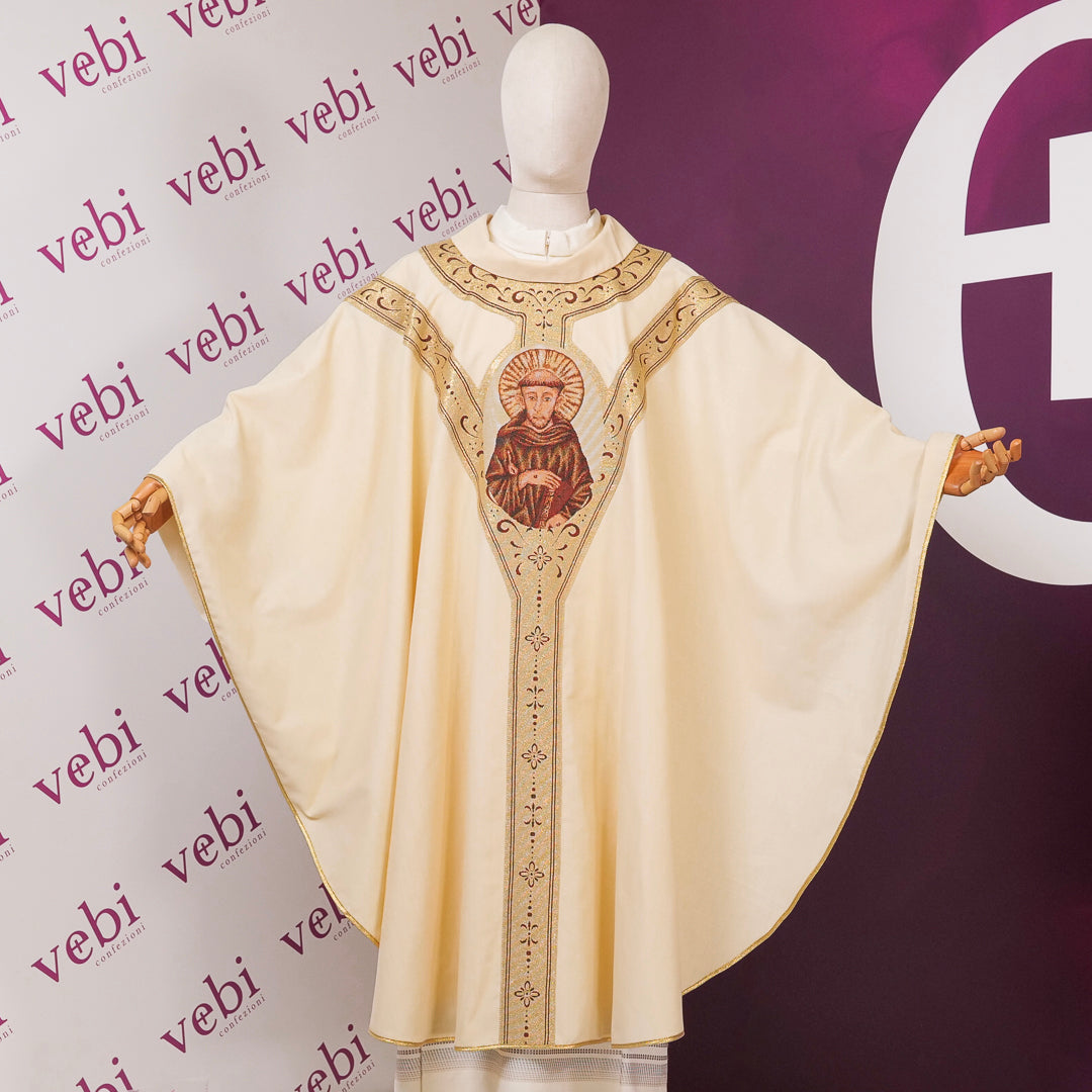 Casula Sacerdotale Avorio San Francesco in Damasco di Cotone