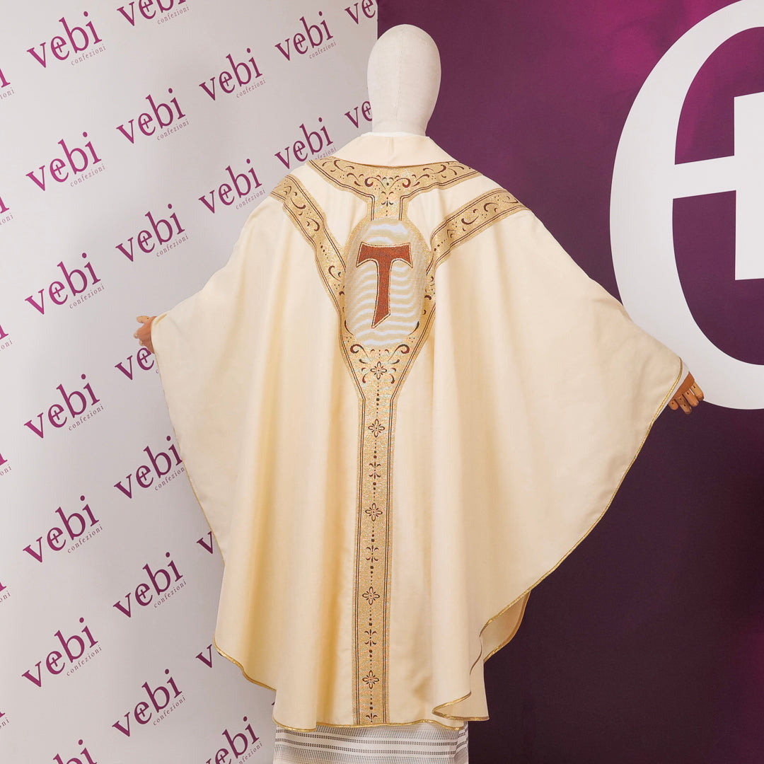 Casula Sacerdotale Avorio San Francesco in Damasco di Cotone