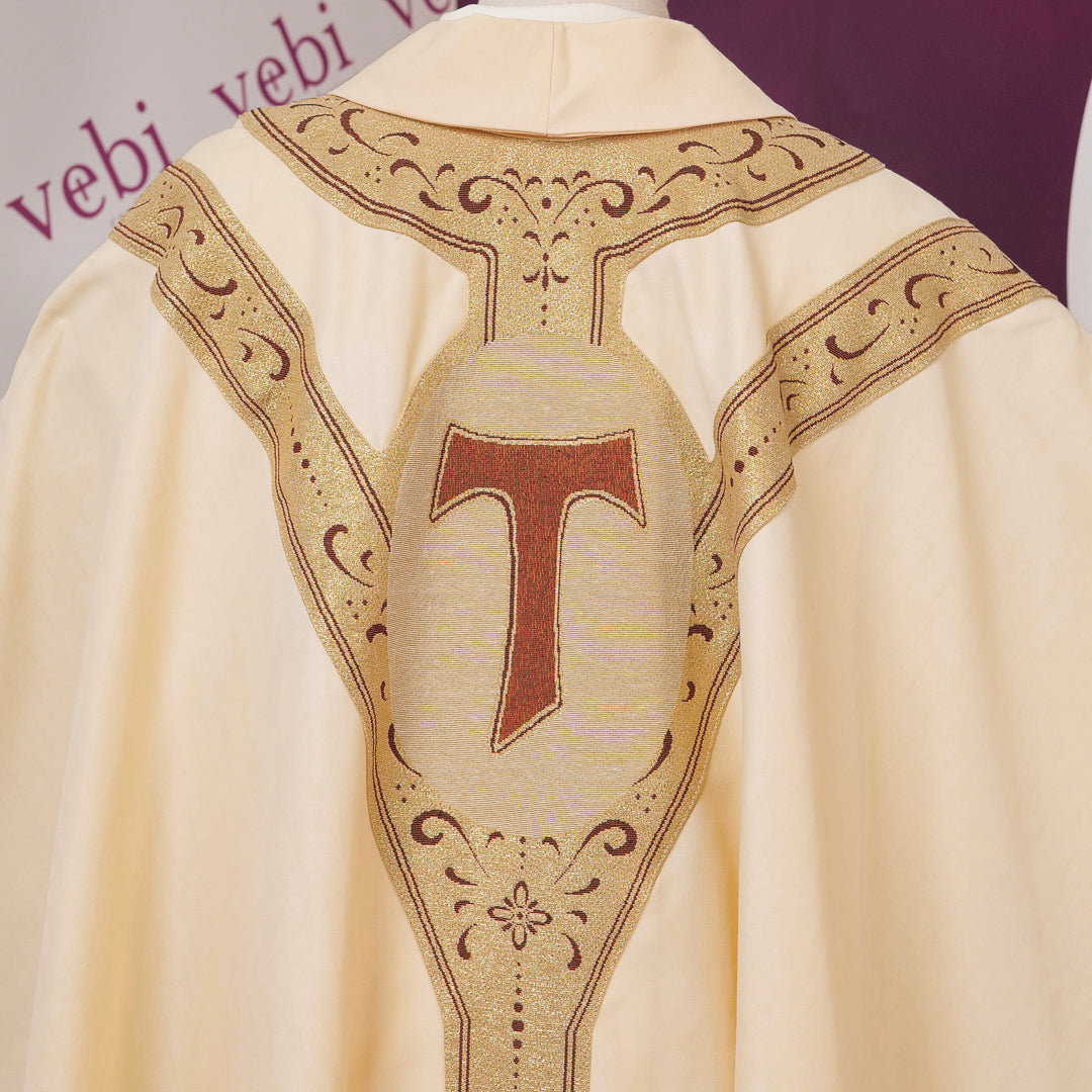 Casula Sacerdotale Avorio San Francesco in Damasco di Cotone