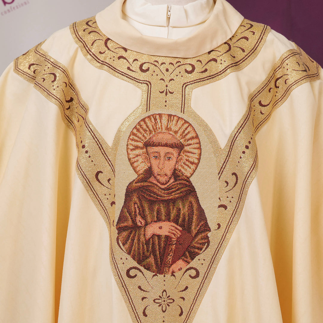 Casula Sacerdotale Avorio San Francesco in Damasco di Cotone