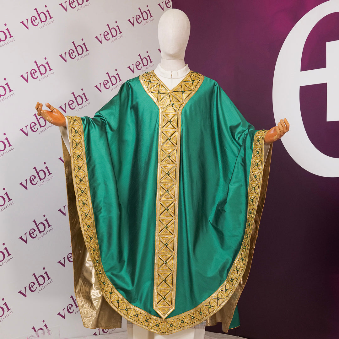 Casula in Seta con Stolone Seta Oro e Swarovski (Colori Liturgici, Rosa e Celeste)