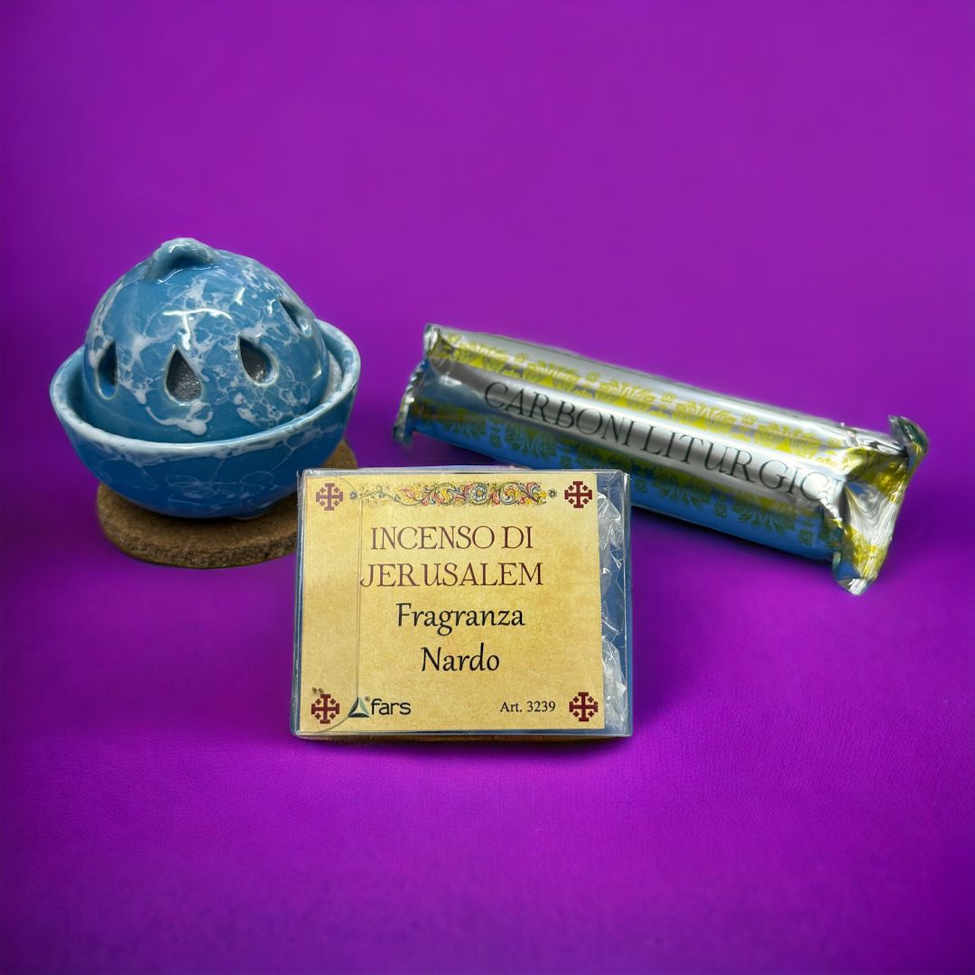 Kit Brucia incenso in ceramica completo di carboncini ed incenso