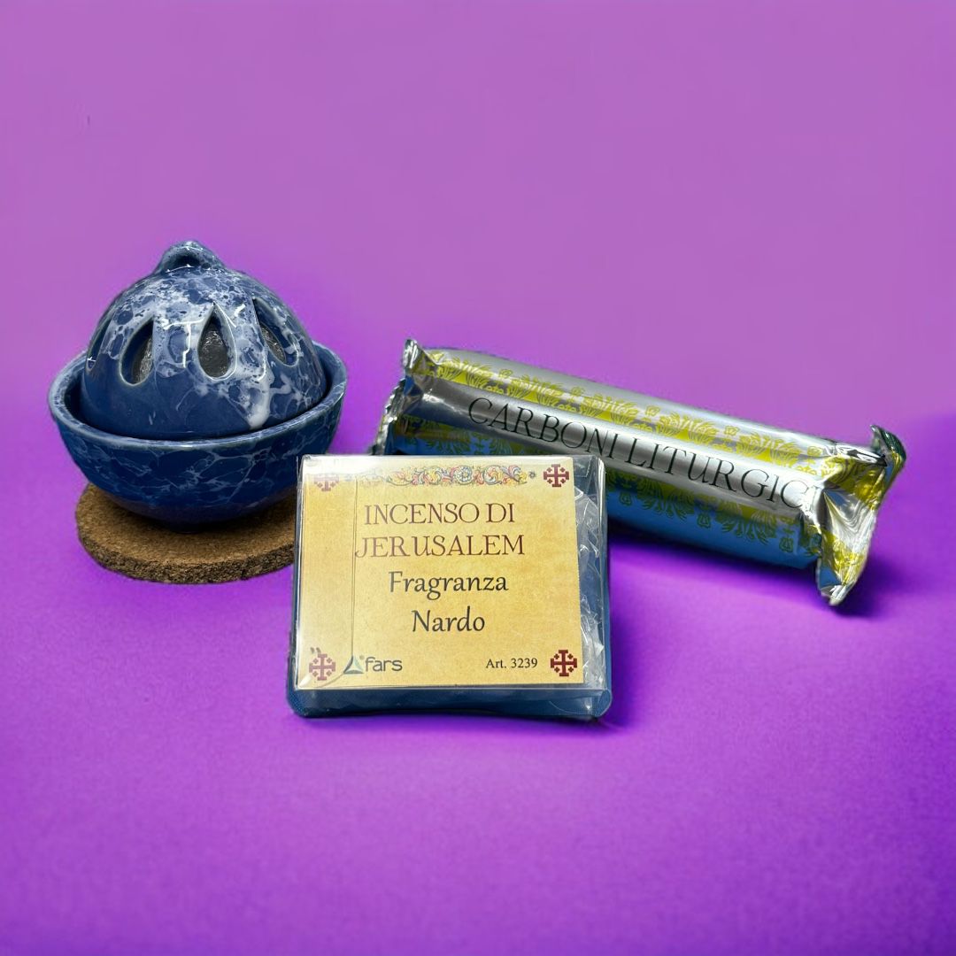 Kit Brucia incenso in ceramica completo di carboncini ed incenso