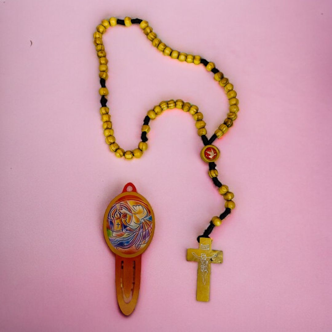 Sacchetto in Organza con Coroncina in Legno San Giuseppe e Segnalibro Plastificato