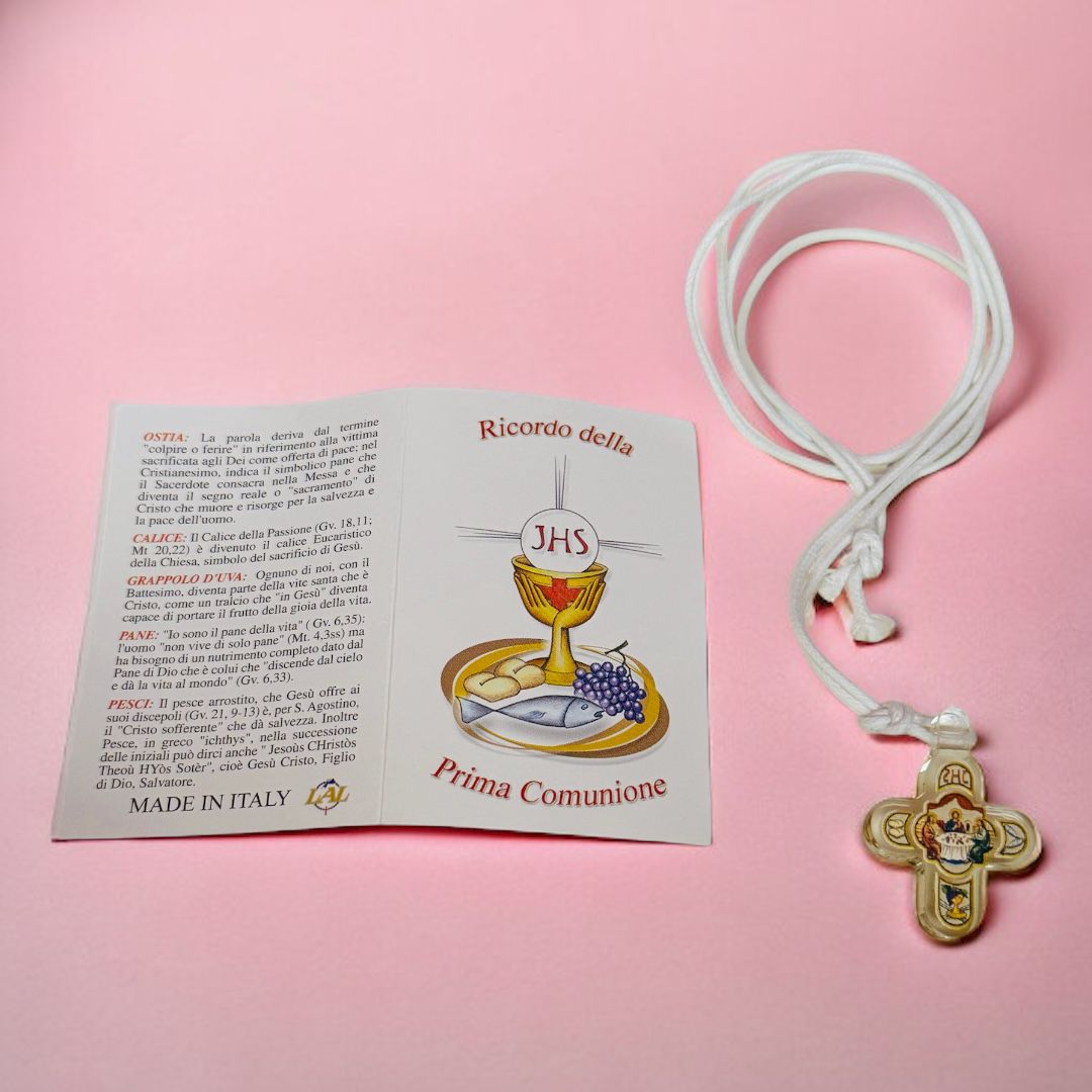 Collana della Prima Comunione e Cartoncino Ricordo Personalizzabile