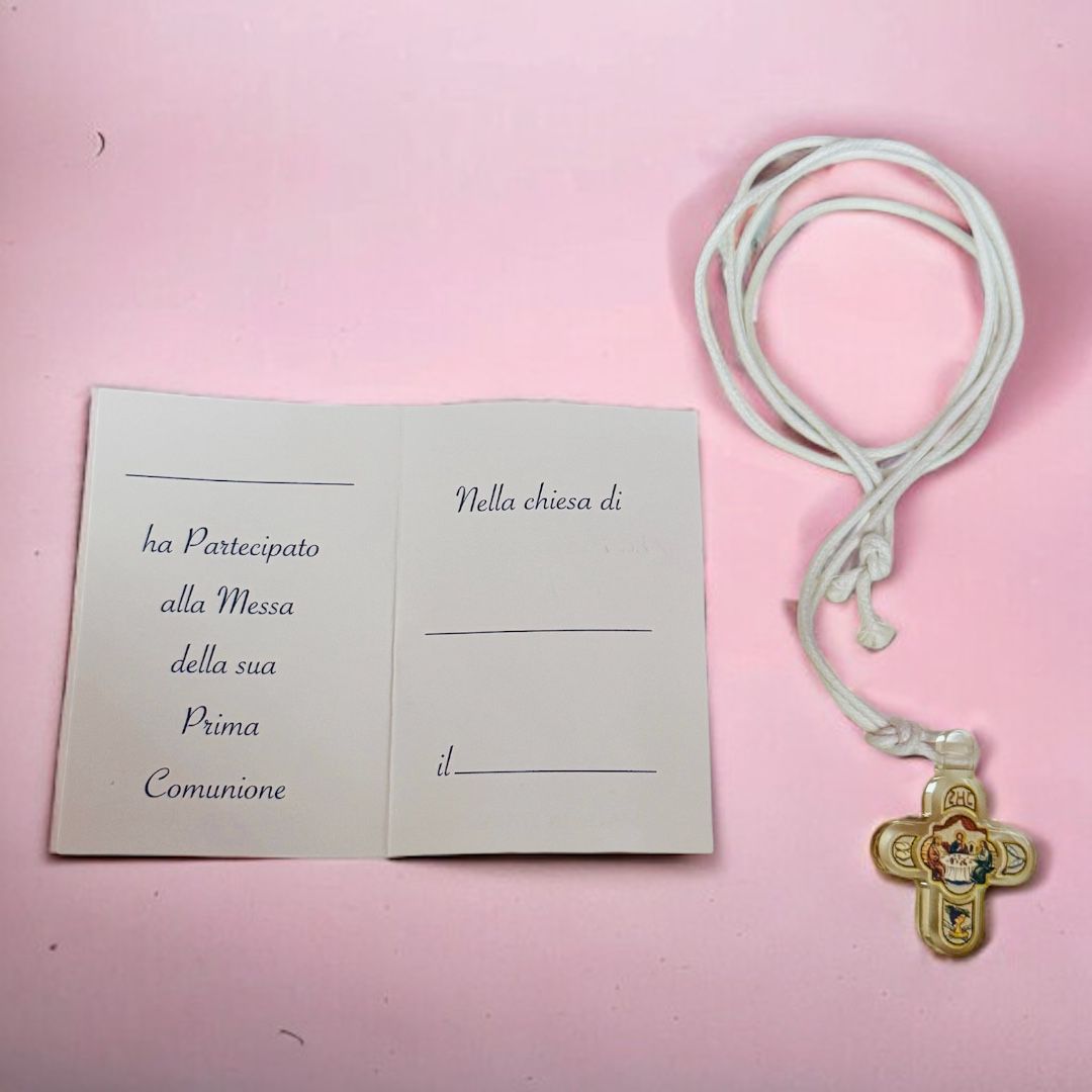 Collana della Prima Comunione e Cartoncino Ricordo Personalizzabile