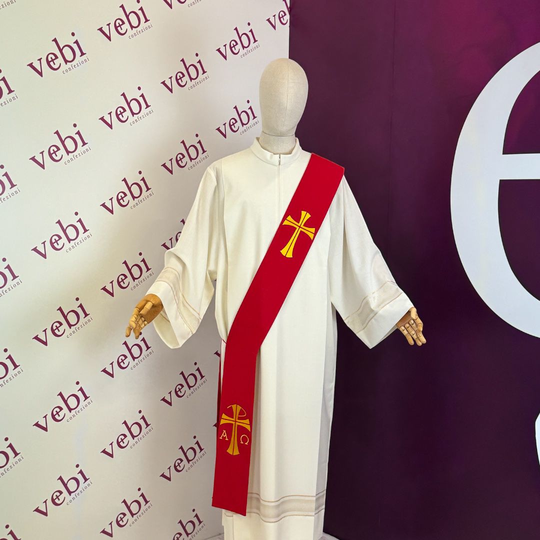 Stola Diaconale Ricamo Croci, Alfa e Omega (Disponibile 4 Colori Liturgici, Rosa)