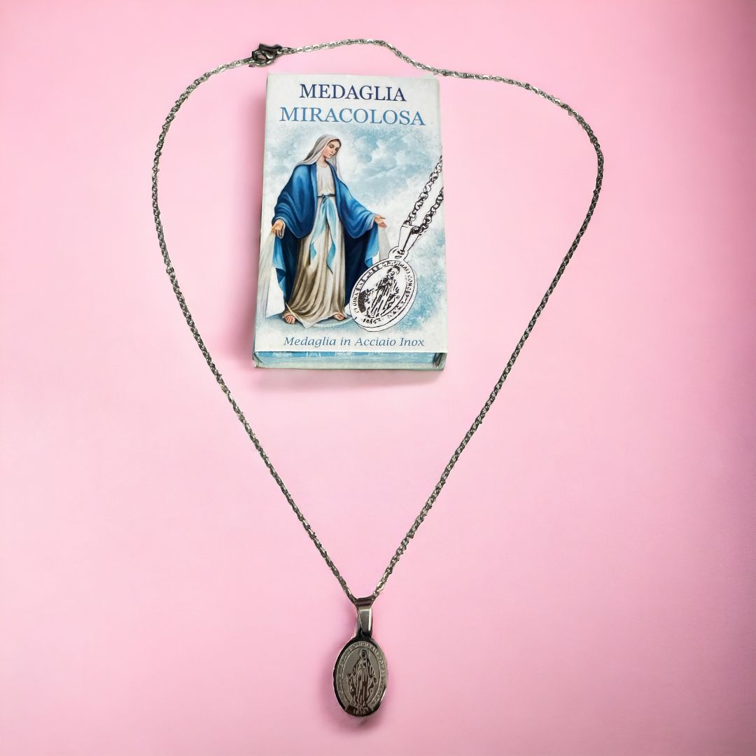Collana con medaglia Madonna Miracolosa in Acciaio Inox