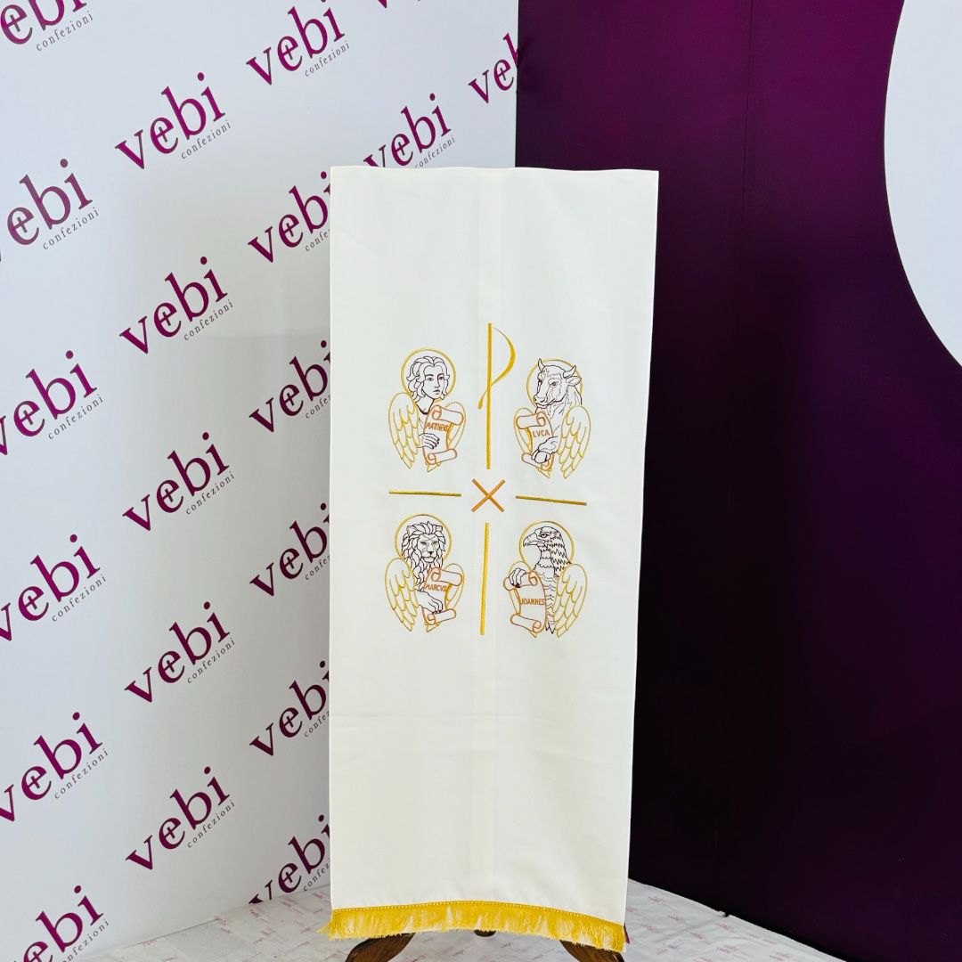 Coprileggio Liturgico con Croce Dorata e Ricamo Quattro Evangelisti (Colori Liturgici Disponibili)