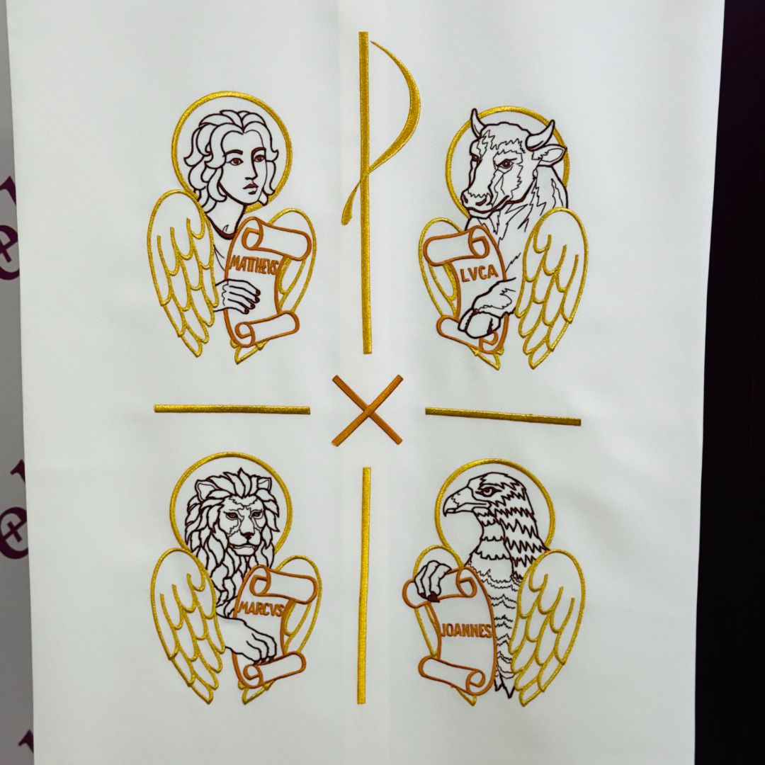 Coprileggio Liturgico con Croce Dorata e Ricamo Quattro Evangelisti (Colori Liturgici Disponibili)