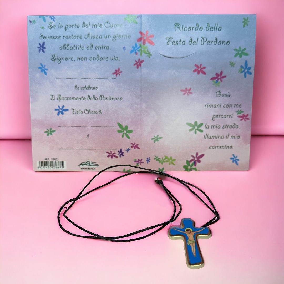 Collana con Croce Smaltata con Cartoncino Personalizzabile Festa del Perdono