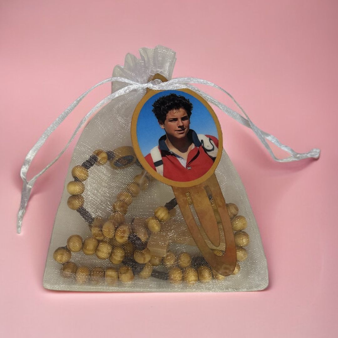 Rosario Carlo Acutis con Sacchettino Organza e Segnalibro Plastificato