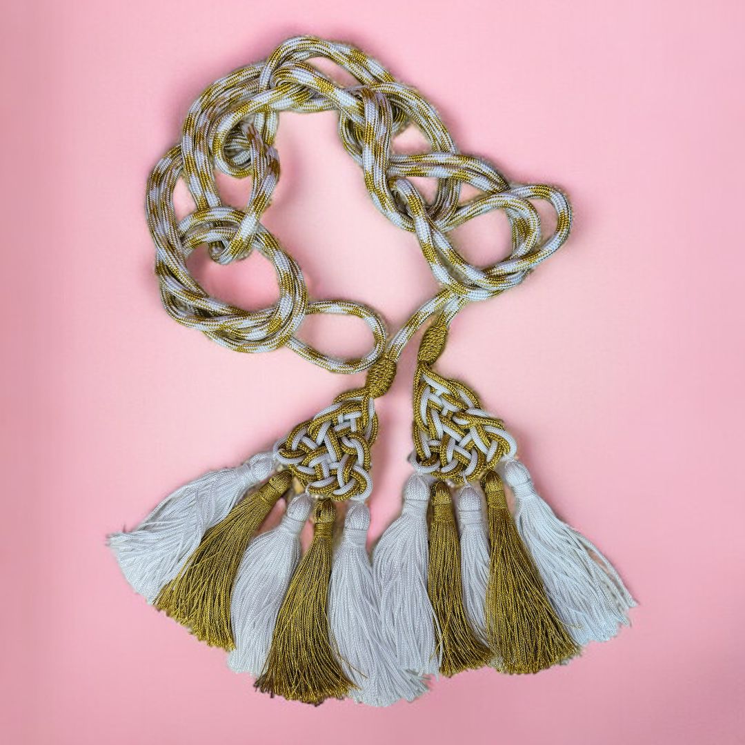 Cingolo Sacerdotale Oro e Bianco con Motivo a "battipanni"