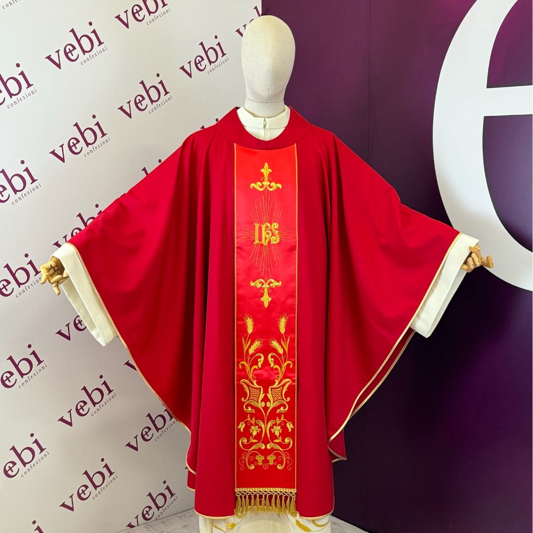 Casula in Sallia di Pura Lana con Stolone Ricamo Oro (Colori Liturgici Disponibili)