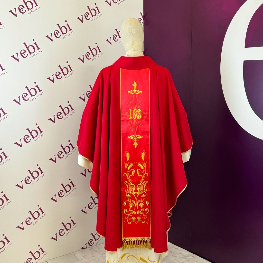 Casula in Sallia di Pura Lana con Stolone Ricamo Oro (Colori Liturgici Disponibili)