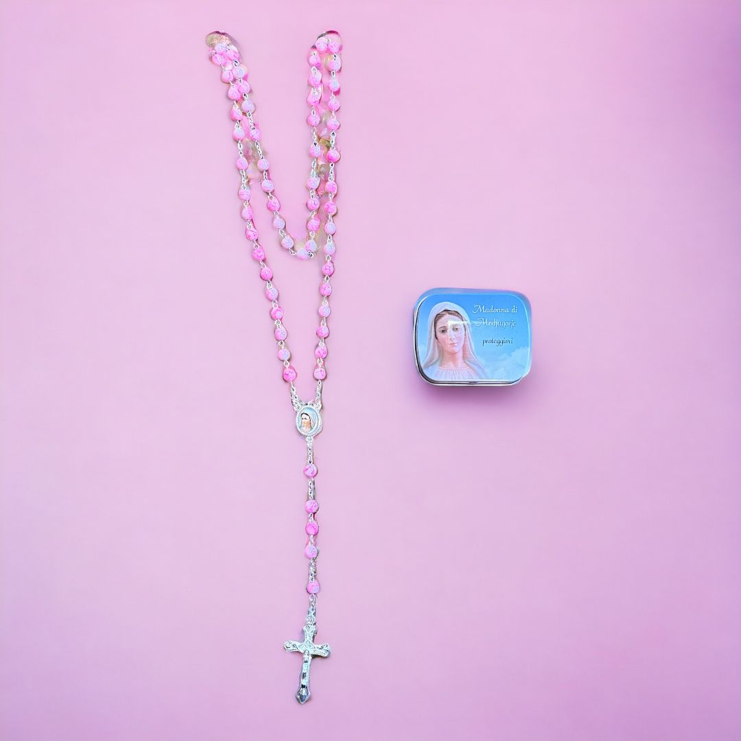 Scatola in Metallo con Rosario Madonna di Medjugorje (Colori Disponibili)