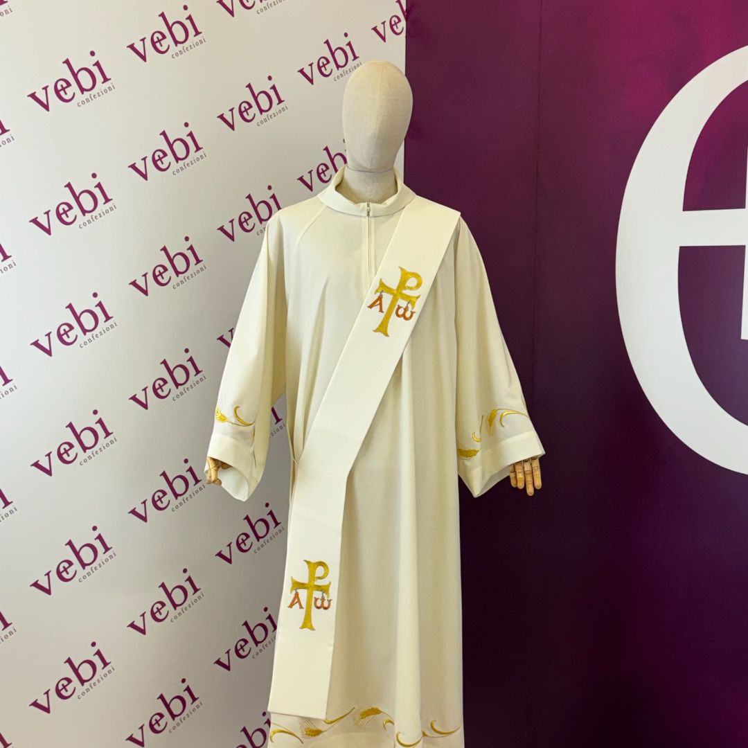 Stola Diaconale Ricamo Monogramma di Cristo (Colori Liturgici Disponibili)