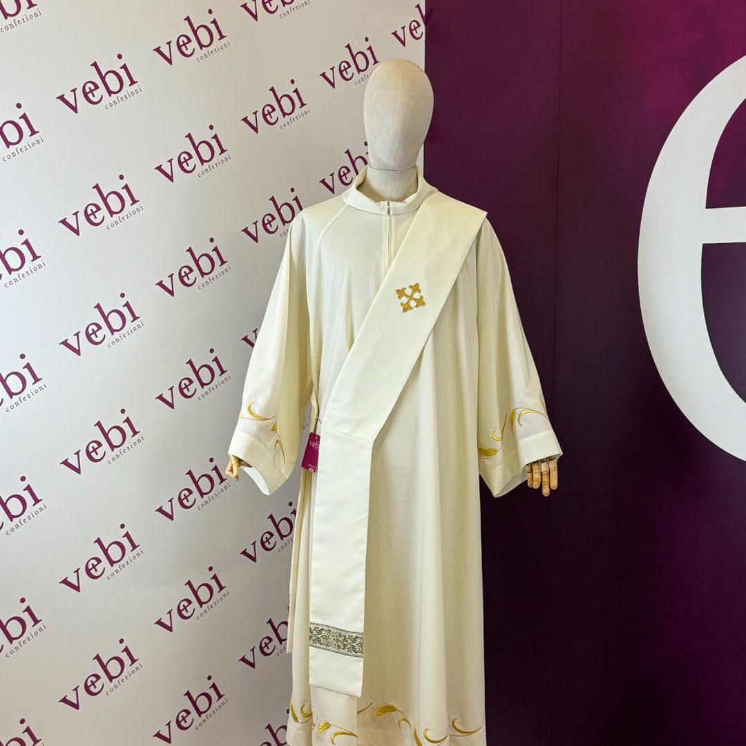 Stola Diaconale con Ricamo Croce e Bordo Finale (Colori Liturgici Disponibili)