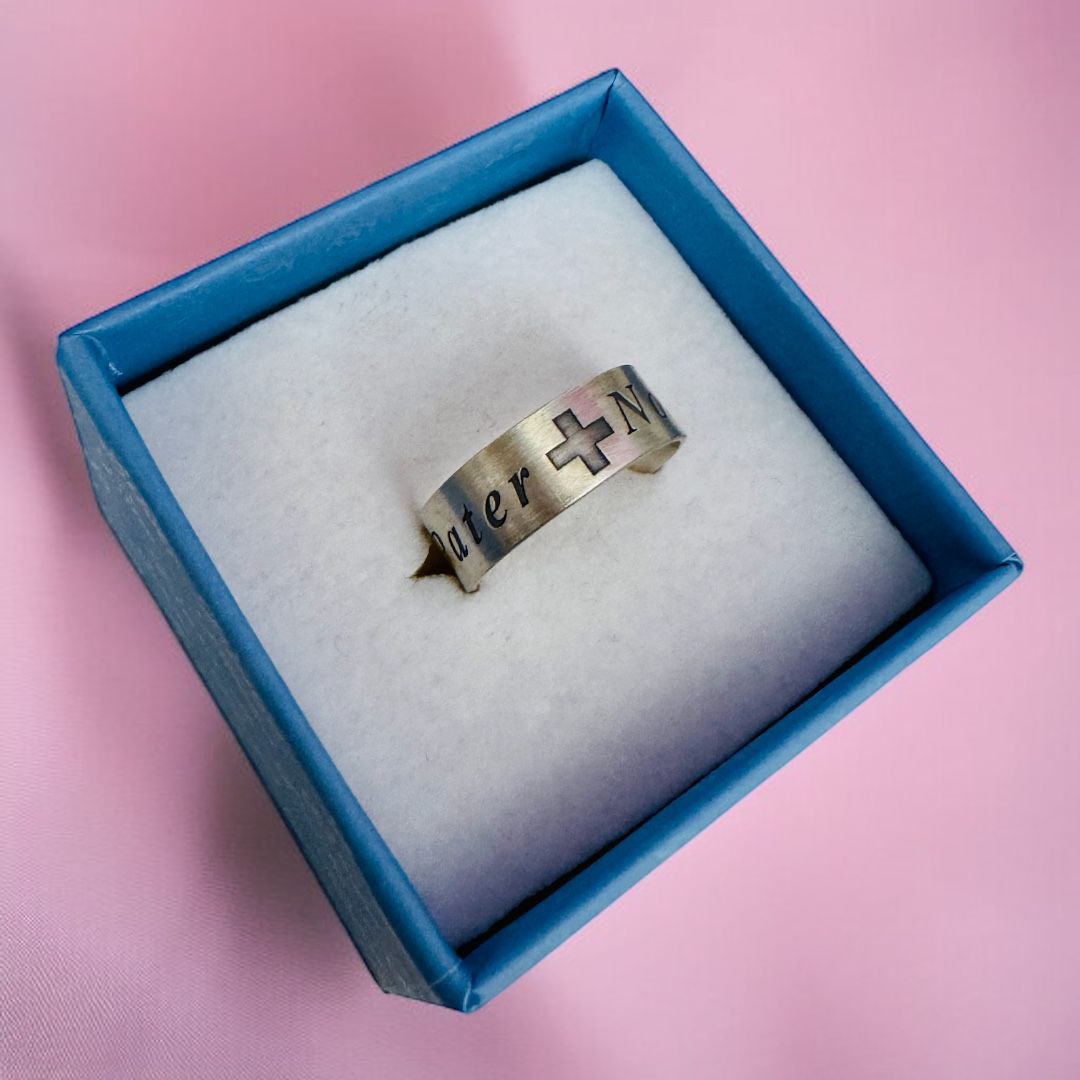 Anello in Argento Regolabile con Scritta Pater Noster