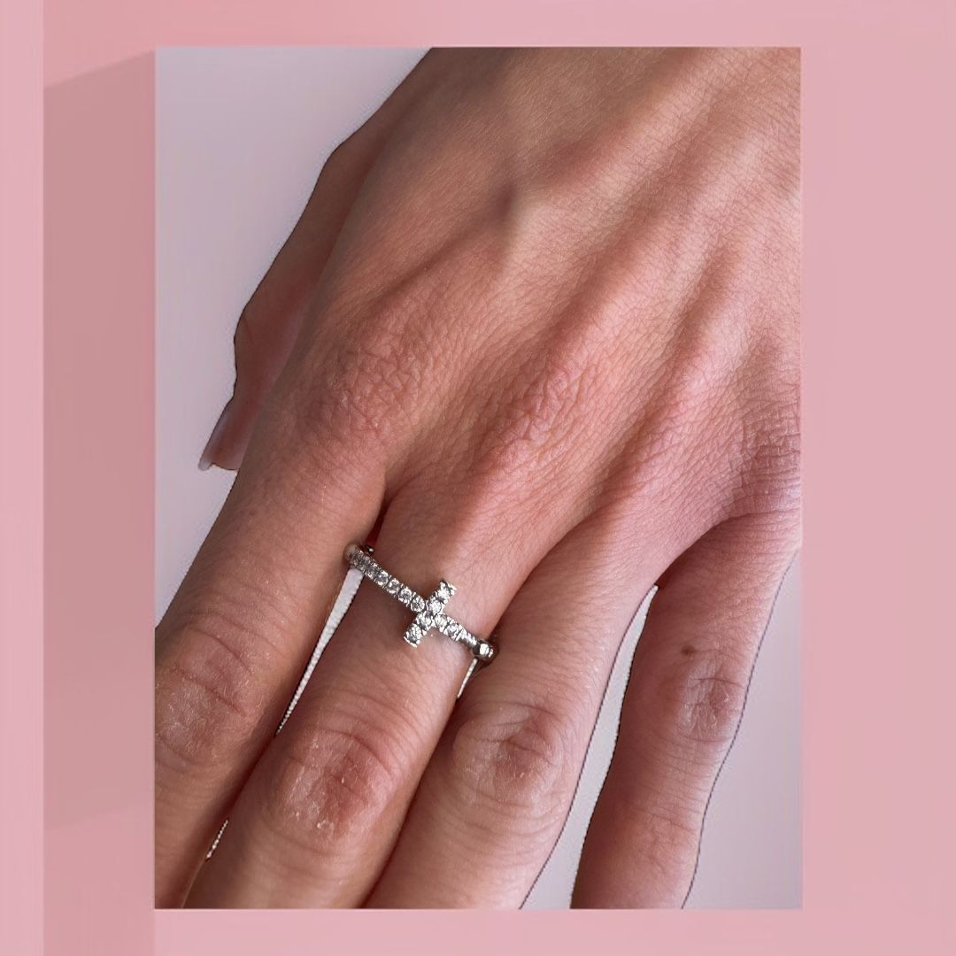 Anello Decina Argento con Croce Brillantini