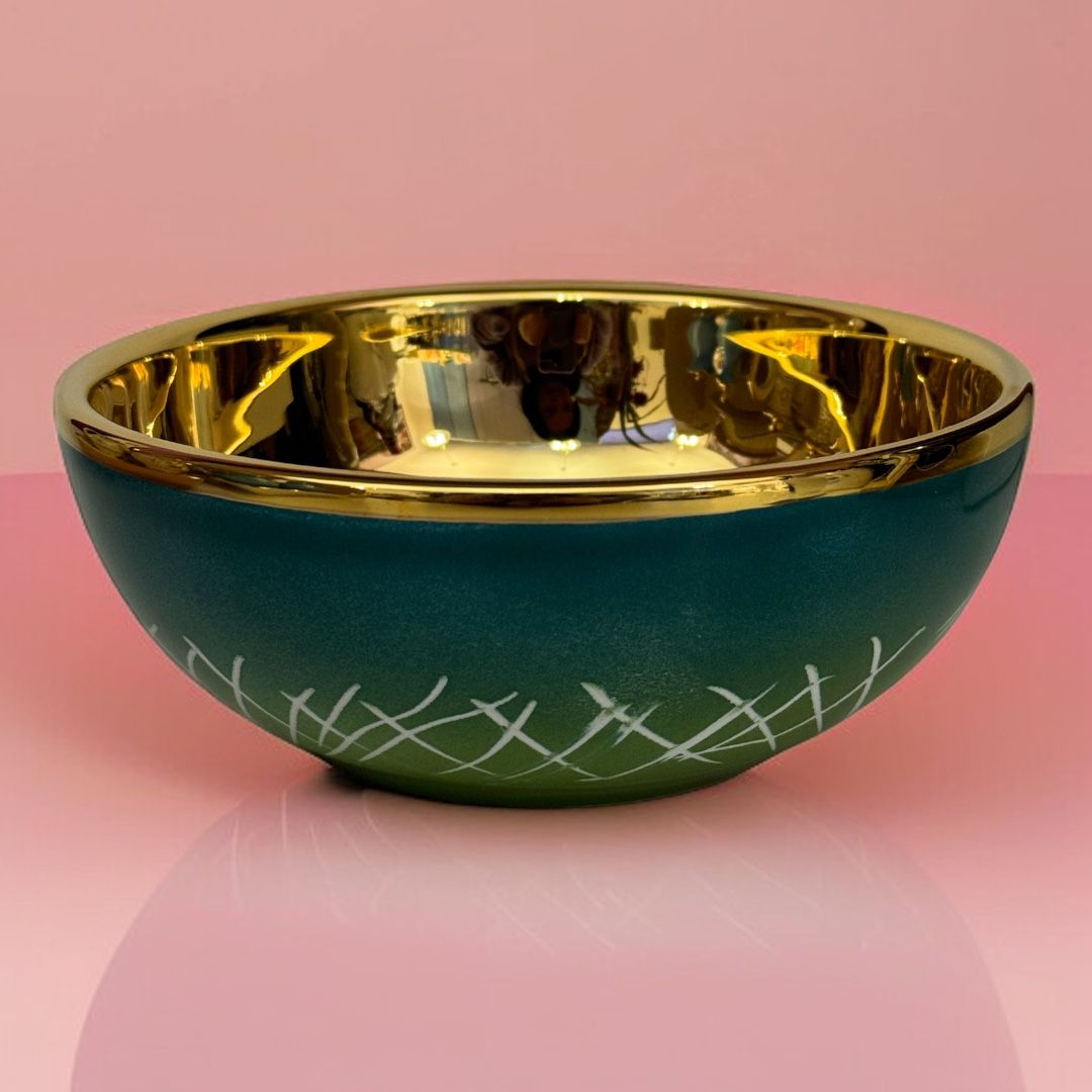 Calice e Patena in Ceramica Verde Dipinta a Mano Interno Oro
