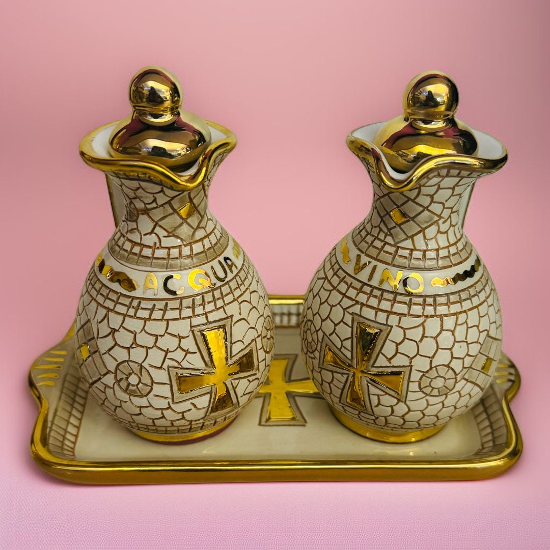 Ampolline in Ceramica Decorazioni a Mosaico Acqua e Vino